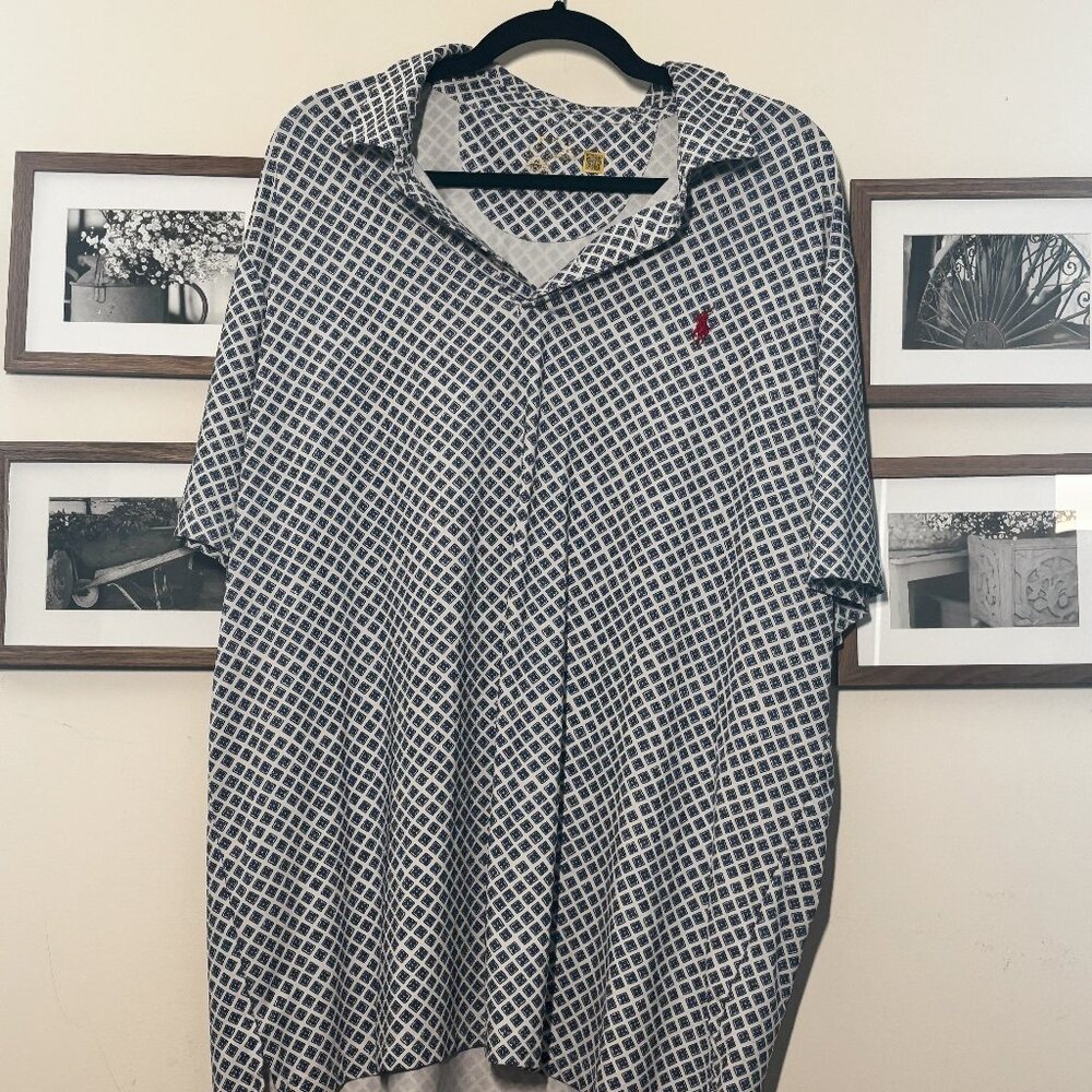 Ralph Lauren Men’s Geometric Print Polo Shirt – Navy & White